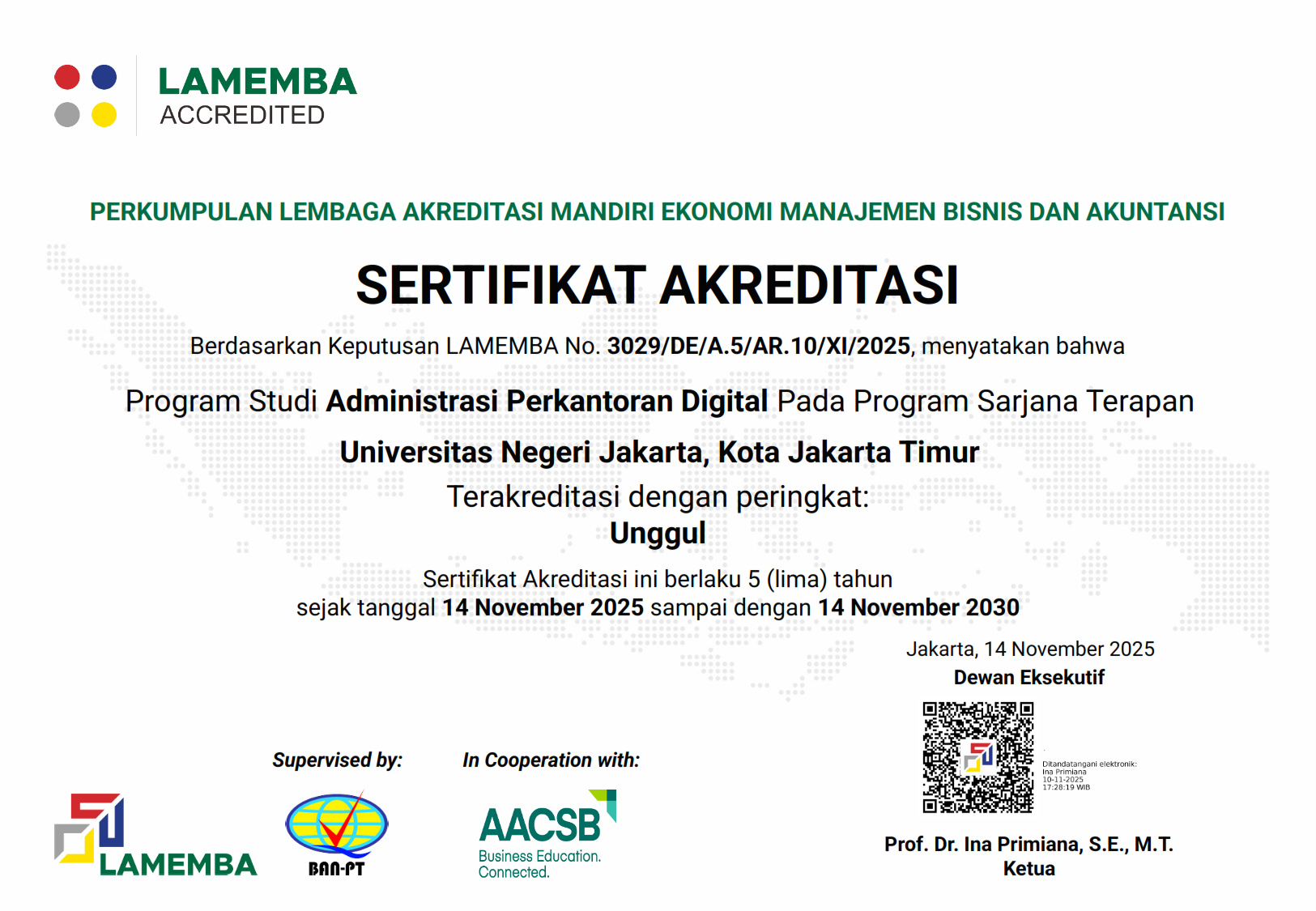 Akreditasi Unggul dari LAMEMBA