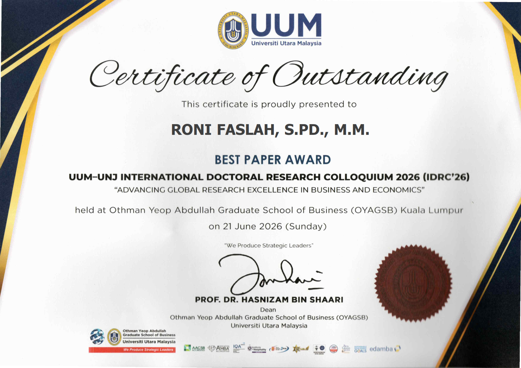Best Paper di Universiti Utara Malaysia
